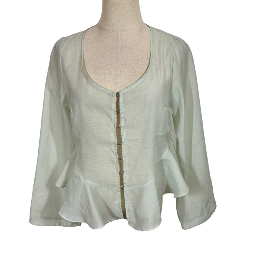Nafsika Skourti French Sheer Ruffled Blouse in Mint UK8/US4